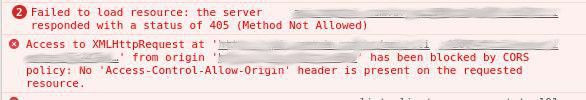 405 (Method Not Allowed) | Access to XMLHttpRequest at '...' from origin '...' has been blocked by CORS policy: No 'Access-Control-Allow-Origin' header is present on the requested resource.